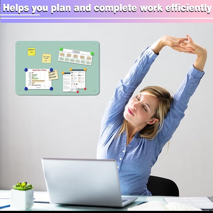 Green Magnetic Board,17.5" x 11.4" Magnet Bulletin Board to Display Magnetic Notes, Poetry, Photos, Suitable for Wall, Refrigerator, Cabinet etc, Come with 4 Pcs Dual Lock Tape and Screws