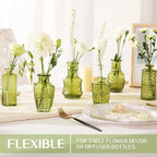 Mini Bud Vases Centerpieces for Tables,Clear Bud Vases for Flowers,Small Flower Vases Suitable for Birthday Party,Anniversary,Wedding Reception,Baby Shower (Green, 12PCS)