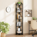 HOOBRO Narrow Corner Shelf Stand, 5-Tier Corner Shelf, 63” Tall Multipurpose Corner Bookshelf, Standing Display Shelf Plant Stand, for Living Room, Study, Kitchen, Black BB100CJ01