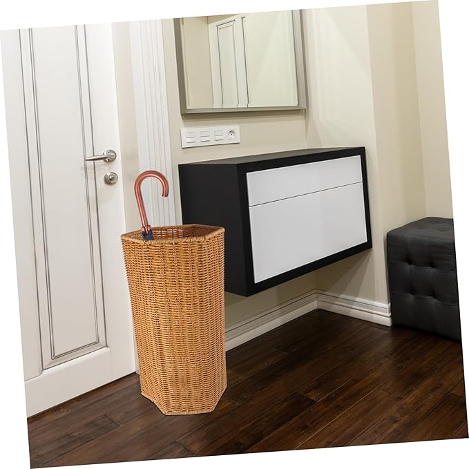 IMIKEYA Woven Umbrella Stand for Entryway Rattan Umbrella Stand Holder Umbrella Wood Base Basket With Dip Tray Canes Walking Sticks Holder Trash Can for Home Office Round
