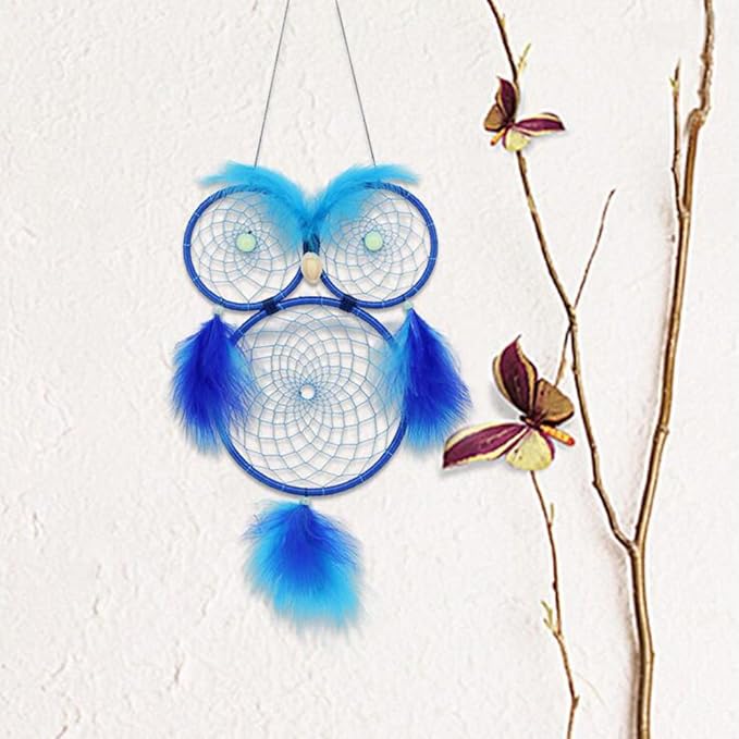 Owl Dream Catcher for Kids, Glow in The Dark Blue Dream Catchers Owl Decor for Home Bedroom Wall Hanging Decorations