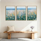 Extra Large Blue Floral Wall Art Framed Wildflower Artwork Blue Floral Wall Pictures Wildflowers Wall Decor for Living Room Bedroom Bathroom Office Blue Flowers Bloom Painting by The Seaside 24x36 Inches Set of 3