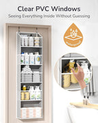 ULG Clear Over The Door Organizer 5-Tier Hanging Storage with 4 Side Pockets,Back of Door Organizer for Pantry, Bathroom, Nursery, Light Grey