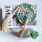 OMISHE Wood Bead Garland with Tassels 52 Inches, Handmade Wooden Beads with Round Acrylic Beads, Boho Wooden Beads Home Decor, Farmhouse Beads Garland for Tiered Tray Decor Beach Decor Green