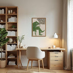 Funny Frog Smoking Wall Art Whimsical Green Frog Wall Decor Painting Cute Animal Bar Cart Poster Canvas Prints for Bedroom Living Room 12x16 inch Wood Framed