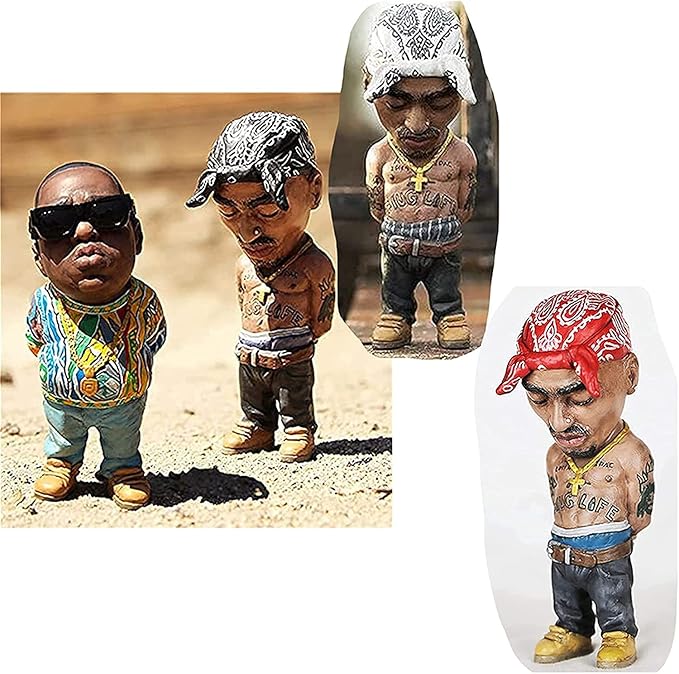 Resin Sculpture, Handmade Biggie + Tupac Ornament, Commemorative Resin Figurine (Red)