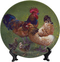 Rooster Decorative Ceramic Plates, 10 Inch, Rooster Chicks Hang Out on The Lawn Round Display Plate, Home Wobble-Plate with Display Stand, for Wall Hanging Living Room Bathroom Decor Gift