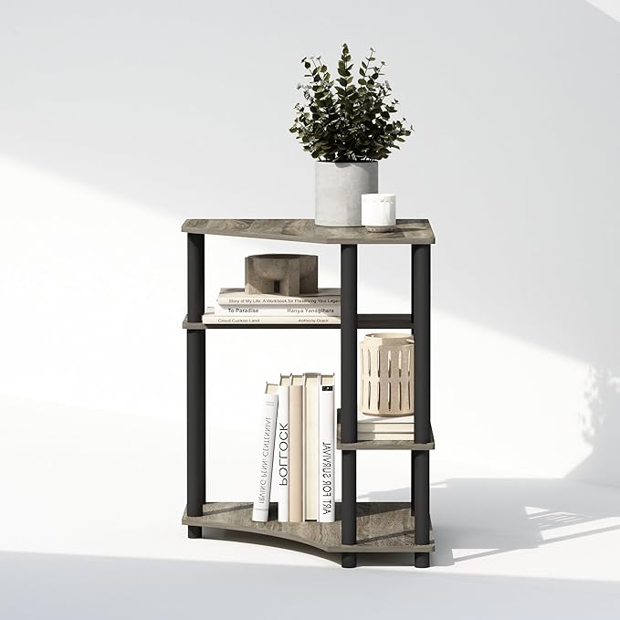 Furinno Turn-N-Tube Storage Shelves, 4-Tier Corner Shelf, Toolless Assembly Display Rack, Corner Bookshelf for Small Space, for Organization and Storage, Living Room, Home Office, French Oak
