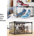 Magnetic Side Open Transparent Plastic Storage Shoe Box Clear Shoe Display Case Sneaker Shoe Storage Box Display Box Shoe Container Clear Closet Shelf Shoe Organizer (Black 8PC)