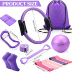 Pilates Ring Circle Set 18 Pcs Exercise Equipment Accessories for Women Workouts Pilates Ball Stretching Strap Magic Circle Yoga Ring Gym Back Bag Resistance Band Anti Slip Socks