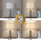 Set of 2 Table Lamp for Living Room Bedroom Farmhouse,26'' Touch Control Bedroom Smoke Grey Ceramic Lamps 3-Way Dimmable Bedside Lamps with USB A+C Ports Linen Shade for Home