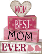Yuntau 4 Pcs Mothers Day Table Decorations Mothers Day Tiered Tray Decor Mom Wooden Sign Mothers Day Centerpiece Decorative Faux Book Stack Block for Coffee Table Fireplace Mantel Floating Shelf