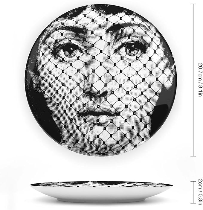 Lina Cavalieri Plate, Wall Decorative Plate, Mysterious Face Plate Wall Hanging Decoration,Including Bracket And Special Spring HooK, (Style-9, 8inch)