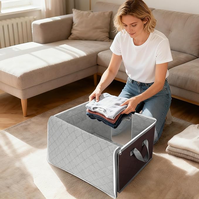 BALEINE 2 Pack Clothes Storage Bags, 24 Gallon Storage Containers with Reinforced Handle, Sturdy Zipper, Closet Organizer for Blanket, Comforter, Pillow, Bedding (Brown, 2 Pack)
