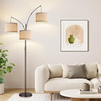 Dimmable Floor Lamp, 3 Lights Brown Arc Floor Lamp, Modern Tall Standing Tree Lamp with Beige Linen Shades & Heavy Base, 3000LM LED Bulbs, Bright Lighting for Living Room, Bedroom, Office & Reading
