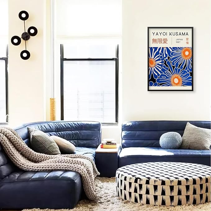 Yayoi Kusama Print Vintage Japanese Wall Art Abstract Yayoi Kusama Poster Minimalist Painting Art Exhibition Suitable for Japanese Bedroom,Living Room Office Decor 20x30in Black Framed