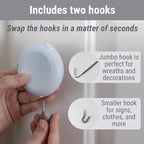 Zip 'n Hang Wreath Hanger for Front Door – Damage Free Adjustable Door Wreath Hanger for Glass, Screen & Standard Doors, Christmas Wreath & Decor Hook (White - 1 Pack)