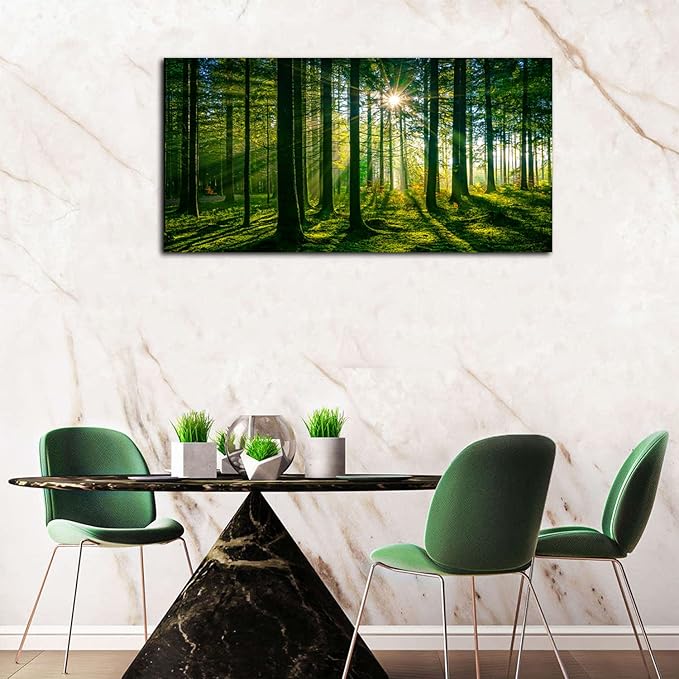AIYISU Green Forest Canvas Wall Art Sunshine Forest Pictures Wall Decor Nature Sunlight Scenic Painting Poster Spring Forest Trees Prints Artwork for Living Room Bedroom Office Home Decorations 20x40