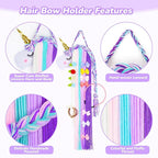 Basumee Unicorn Hair Bow Holder for Girls Wall Hanging Decor and Baby Hair Clip Hanger Organizer, Cyan Lavender