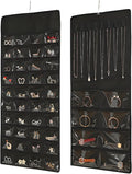 48 Pockets Hanging Jewelry Organizer with Necklace Straps, Double-Sided Black Closet Jewelry Holder for Space-Saving Storage of Earrings, Bracelets & Necklaces