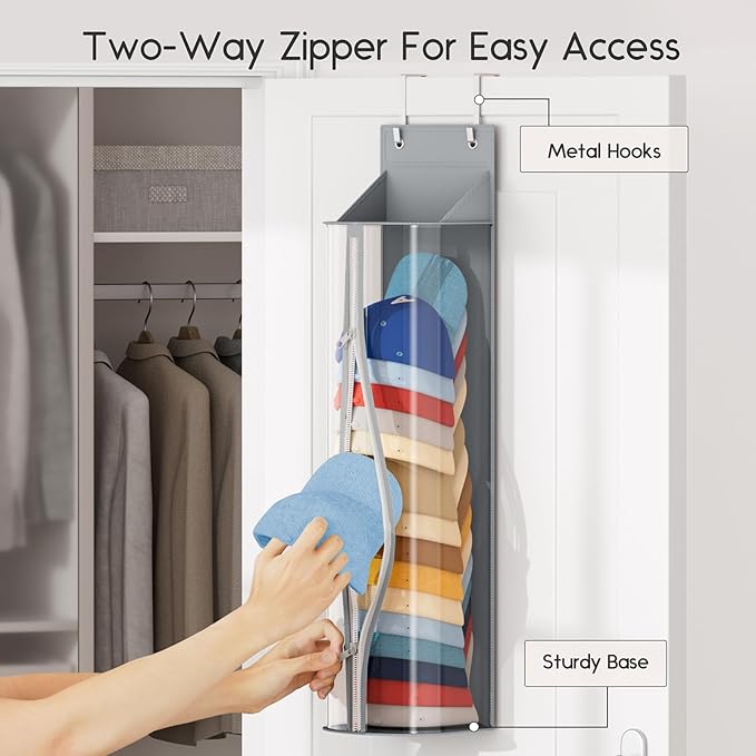 Hat Rack for Door and Closet – Large Capacity Hanging Hat Rack Organizer Holds 30-35 Caps, Over the Door Hat Storage Organizer for Bedroom, Entrance or Dorm, 2 Pack, Grey