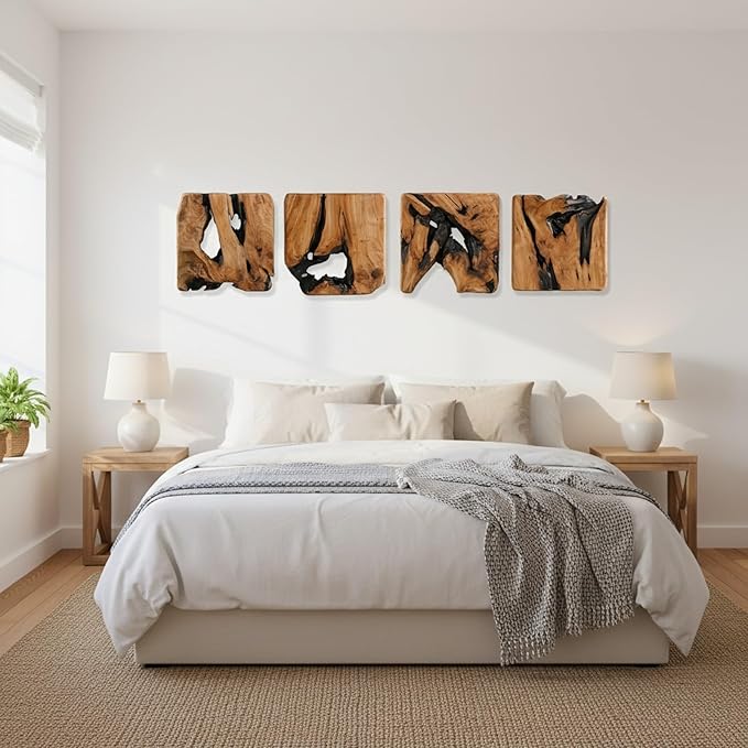WELLAND 4 Pieces of Handmade Wall Sculptures, Rustic Abstract Wall Decor for Living Room, Bedroom, Bathroom, Dining Room, Home Office