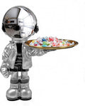 Dosker Astronaut Statues with Candy Dish & Key Dish,Spaceman Sculpture Polyresin Arts Gifts,Figurine Ornament Room Decor for Men,Tabletop Decoration for Living Room, Office, Entryway(Silver)