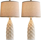 USumkky Ceramic Table Lamps Set of 2, 23.75" Modern Farmhouse Bedside Lamp - Cream Nightstand Lamps for Bedroom, Boho Living Room End Tables, Small Office Desk Lamp Decor