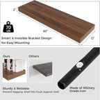 Venusmiles Floating Shelves for Wall, 40" W x 12" D x 2" H, 2 Pack of Long Wall Mounted Engineered Wood Shelves with Invisible Brackets for Living Room, Bedroom, Bathroom, Kitchen Decor, Walnut