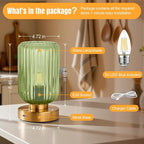 LightRound Cordless Table Lamp for Bedroom, 7500mAh Rechargeable Battery Operated Lamp, Modern Touch Dimmable Wireless Lamp Gold Base Green Glass Shade for Living Room, Desk, Led Bulb Included