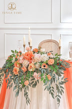 TINGE TIME Artificial Sweetheart Flower Swag with Table Cloth and Table Runner, Pack of 3 Floral Arrangement for Wedding Sweetheart Table Centerpiece Decoration (CoralPink&Champagne)