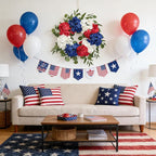 Patriotic Wreaths for Front Door 24 Inch 4th of July Wreath, Red White Blue Flower Wreaths, Perfect Memorial Day and Independence Day Decor