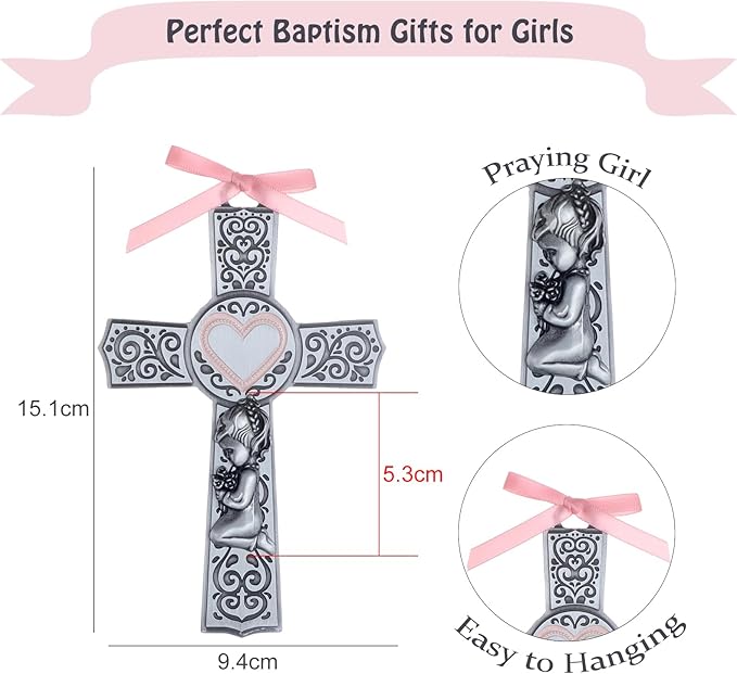 KOMI Baby Catholic Wall Cross 6Inch Baptism Gifts for Girls Religious Wall Decor Catholic Baptism Gift First Holy Communion Gifts Recuerdos Para Bautizo
