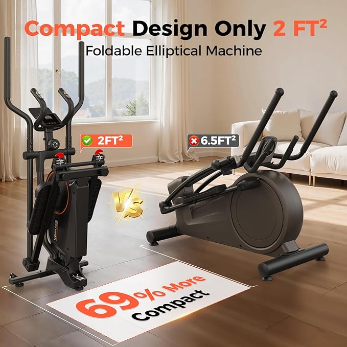 YOSUDA Compact Elliptical Machine Only 2 sq ft, 15IN Stride Foldable Elliptical for Home, Folding Elliptical Exercise Machine, Elliptical Cross Trainer with 16 Magnetic Resistance Levels