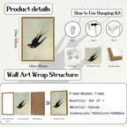 Framed Vintage Bird Wall Art, Sage Green Flying Swallow Pictures Wall Decor, Minimalist Japandi Nature Paintings Canvas Prints Modern Home Decor for Living Room Bedroom Bathroom Office 16x24 Inch