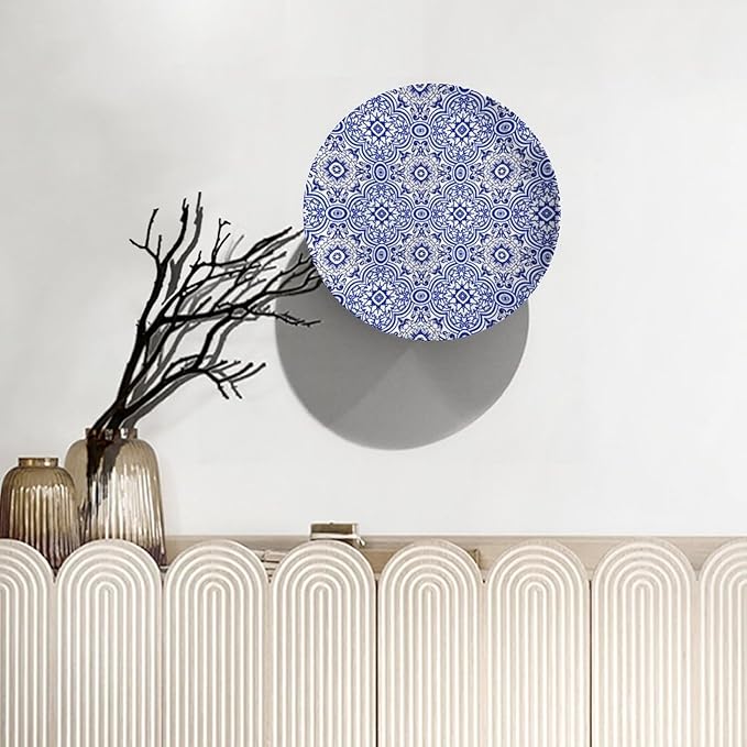 Turkish Decorative Plate Holder, 6 Inch, MediumSlateBlue Round Display Plate, Decorative Plates with Stand, for Kitchen Party Coffee Table Decor Art
