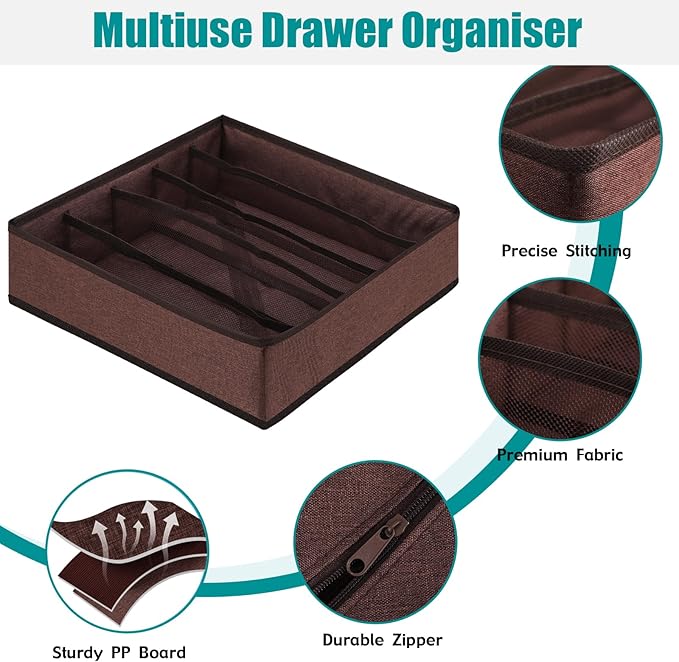 Bra Storage Drawers Organizer for Clothing Underwear Drawer Organizer Dividers Foldable Storage Cube Bins for Bra,Socks, Underwear,3 Pack （Coffee）
