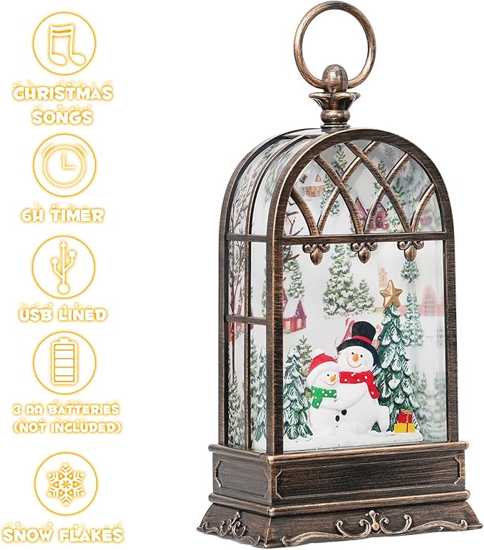 Snow Globe Christmas with Snowman, Lighted Christmas Snow Globes with Timer, Swirling Musical Glittering Snow Globes Lantern for Christmas Decoration(Snowman)