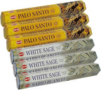 White Sage Incense Sticks and Hem De Palo Santo Incense Sticks with Incense Holder Bundle for Smudging Smudge kit Natural Inciensos Aromaticos Home Fragrance