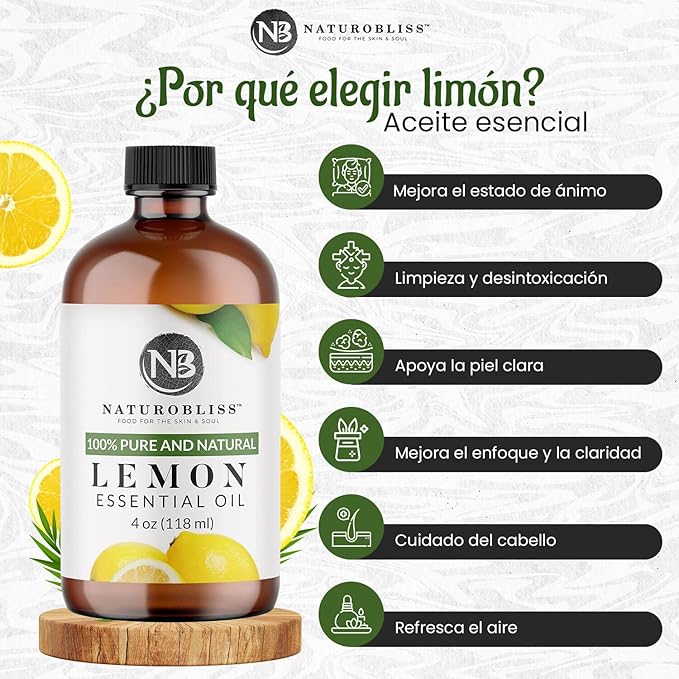 NaturoBliss 100% Pure Lemon Essential Oil Therapeutic Grade Premium Quality (4 fl. oz) with Glass Dropper, Perfect for Aromatherapy