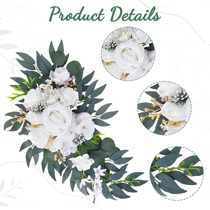 2 Pack Artificial Wedding Arch Flowers, White Flowers for Arch Backdrop, Wedding Decorations Faux Floral Swag, Reusable Flower Garland for Ceremony Reception Decoraction Table Home Isle Decor