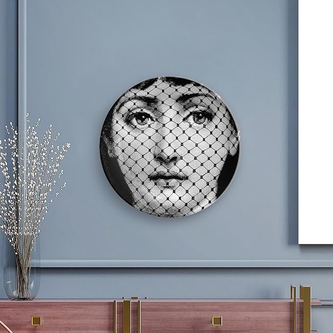 Lina Cavalieri Plate, Wall Decorative Plate, Mysterious Face Plate Wall Hanging Decoration,Including Bracket And Special Spring HooK,style-9,7inch