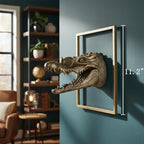 JJALIGHTS Exquisite Resin Animal Head Wall Sculpture (Gift Metal Frame) - Imitation Copper Vintage Decor for Living Room, Bedroom & Office | Decorative Wall Hanging Art (Alligator)