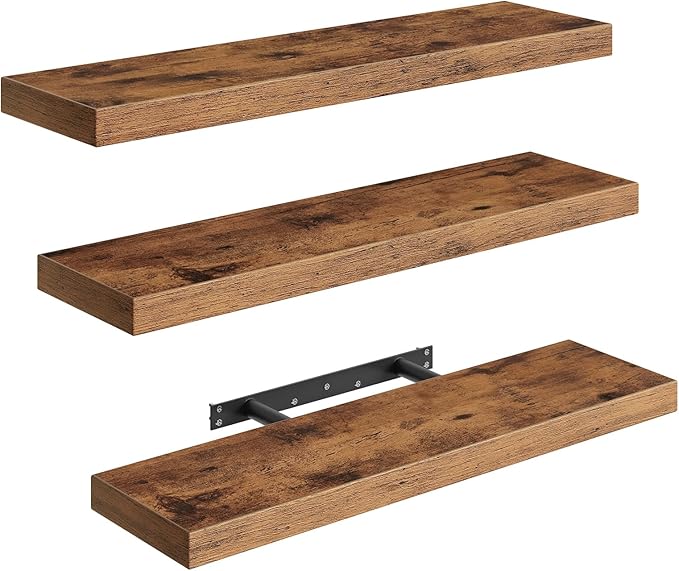 RALGEND Floating Shelves for Wall, 1.5" Thick Wall Shelf Set of 3 with Invisible Brackets, 23.6L x 7.9W Hanging Shelves Farmhouse Home Decor for Bathroom, Living Room, Bedroom, Rustic Brown 6301BJP3BF
