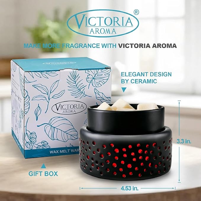 VICTORIA AROMA Cearmic Wax Melt Warmer - 7 Colors Changing LED Light Candle Wax Warmer for Scented Wax, Electric Fragrance Wax Melter for Home, Office, Bedroom Decor, and Gifts
