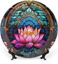 Moroccan Water Lily Stained Glass Print Decorative Plates Home Decor Ceramic Plates, Dinner Plates Display for Living Room, Kitchen, Hallway Console Side Table, Presents for Lotus Lover, 7 Inch