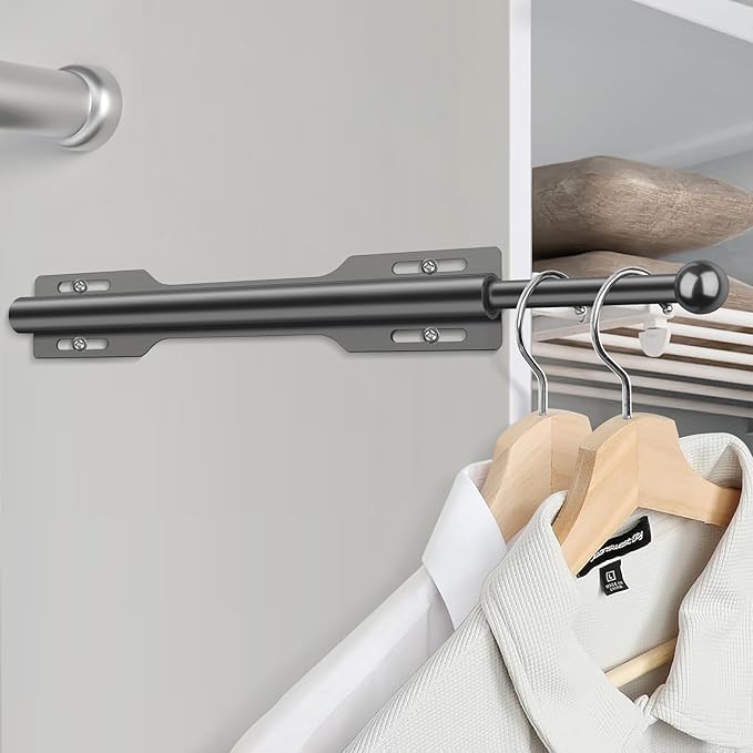 FIRJOY 12" Valet Rod for Closet Pull Out (1 Pack, Black)