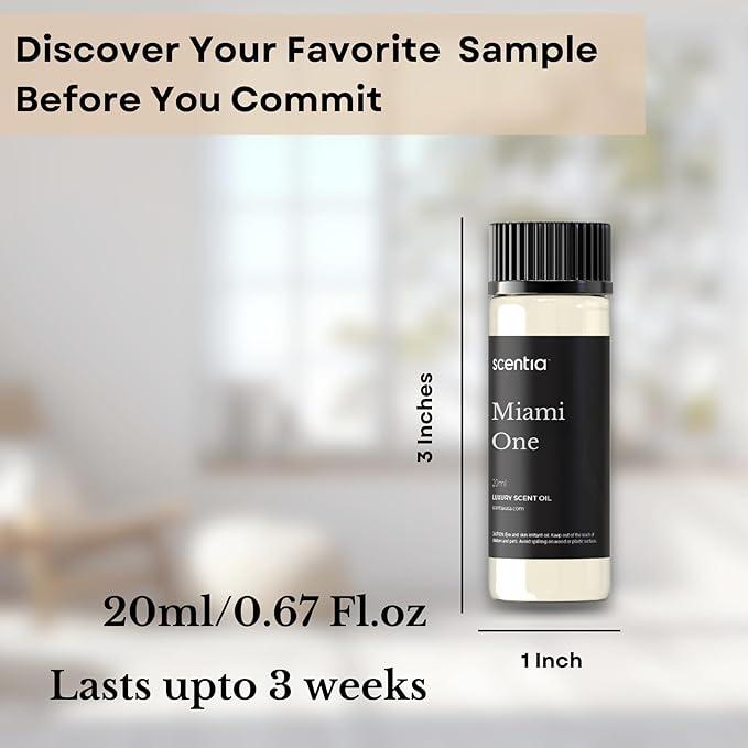 Scentia Miami One Hotel Diffuser Oil Inspired by The 1 Hotel Miami Beach - 20 ml 0.67 fl oz - Essential Oil Blend for Aromatherapy, Water Less Diffusers Humidifiers