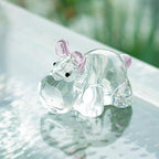 HDCRYSTALGIFTS 2.8inch Crystal Hippo Figurines Collectibles Gift for Women Art Glass Hippopotamus Statue Animal Paperweight Ornament for Table Home Decoration