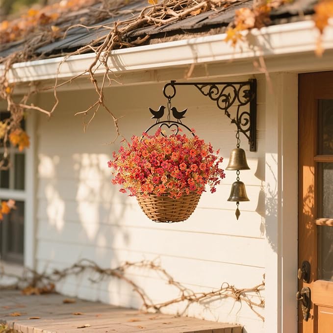 12 Bundles Fake Mums Fall Flowers Artificial for Outdoors Decoration Artificial Mums Faux Plants Daisy for Outdoor Outside Planters UV Resistant Violets for Fall Decor Home Porch Door Front Patio Yard